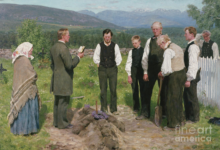 Peasant burial, 1885 Painting by O Vaering by Erik Werenskiold