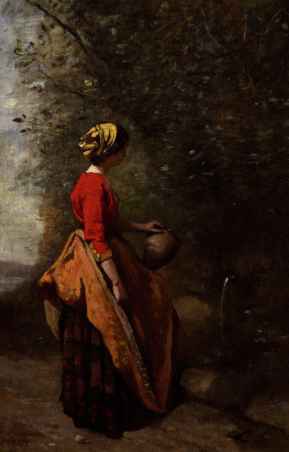 Peasant Girl At The Spring 1865 Painting By Jean Baptiste Camille Corot