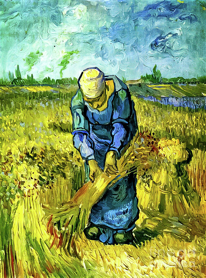 Peasant Woman Binding Sheaves By Vincent Van Gogh 1889 Painting
