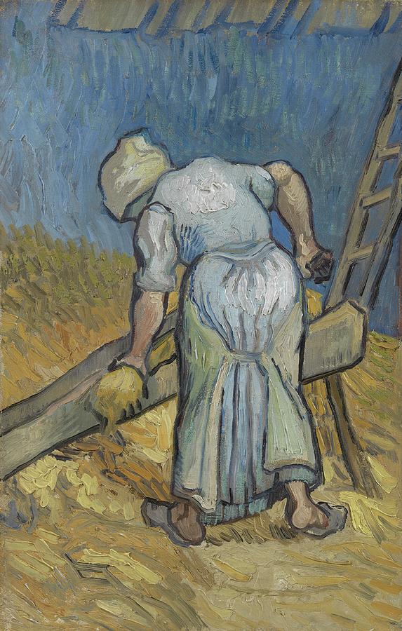 Vincent Van Gogh Painting - Peasant Woman Bruising Flax after Millet 1889 by Vincent van Gogh