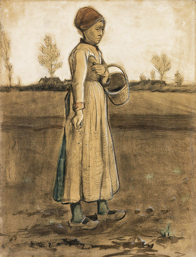 Peasant Woman Sowing With A Basket Drawing