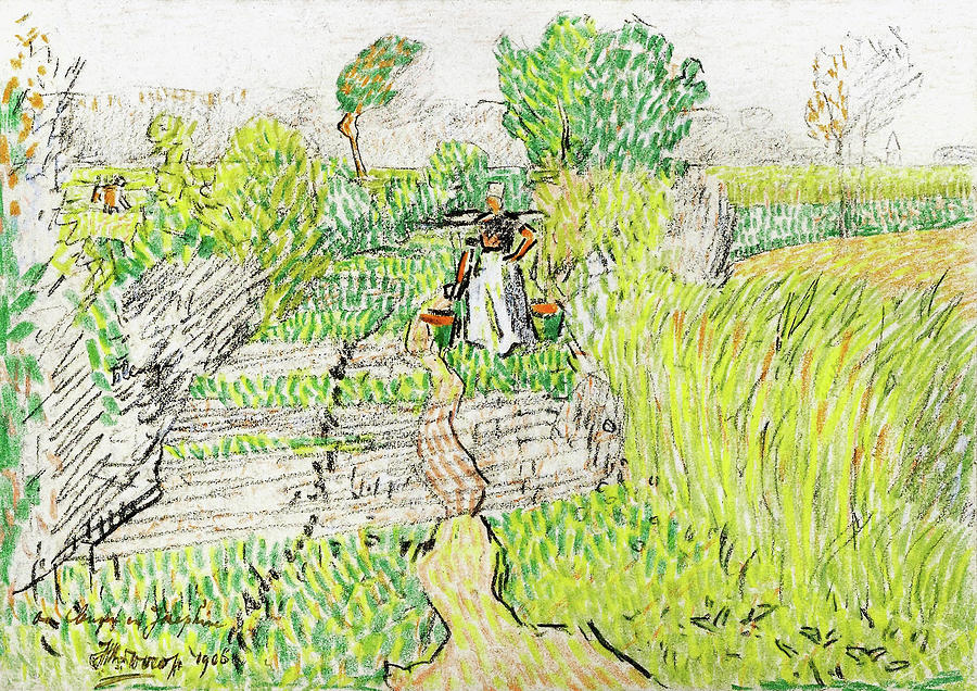 Impressionism Painting - Peasant woman with milk buckets - Digital Remastered Edition by Jan Toorop