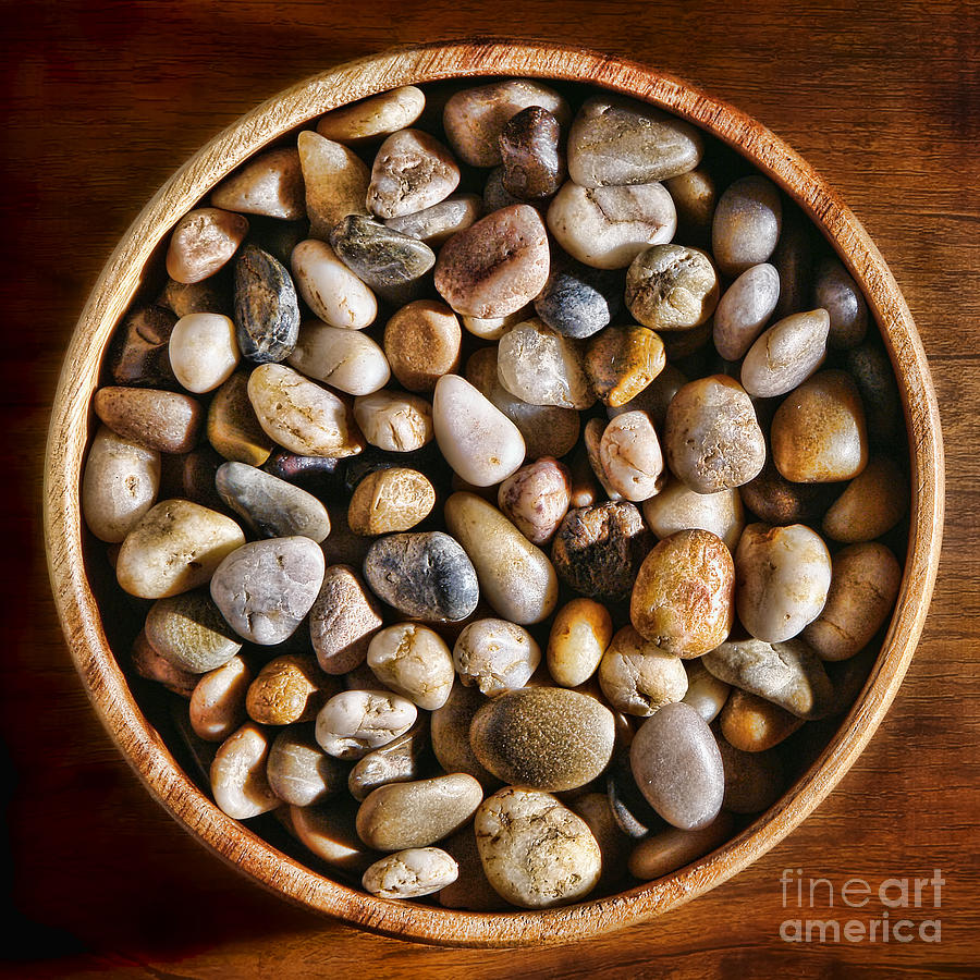 Pebbles in Wood Bowl Photograph by Olivier Le Queinec