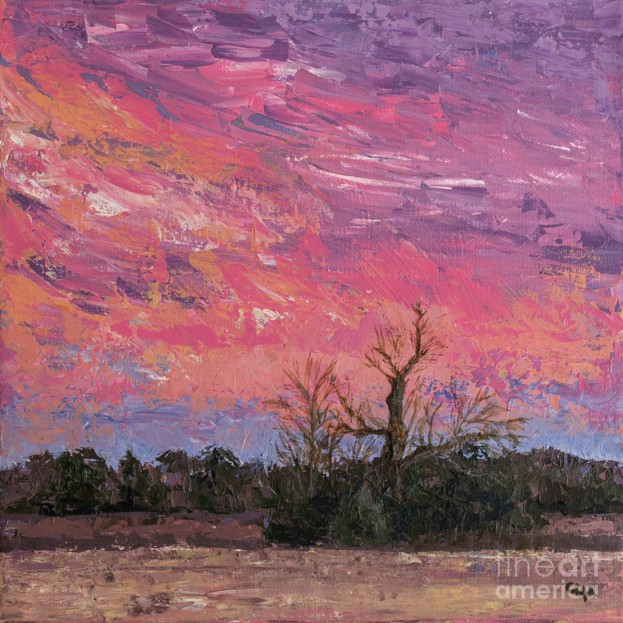 Pecan Branch Ranch Sunset Painting by Cheryl McClure