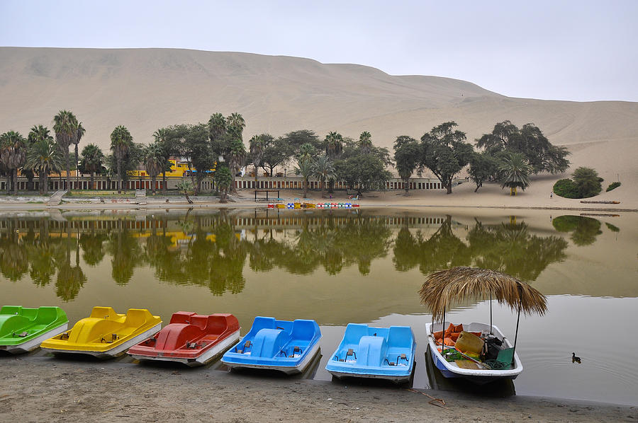 Pedal Boats at Huacachina Oasis Lake, Ica, Peru Photograph by Markus Daniel