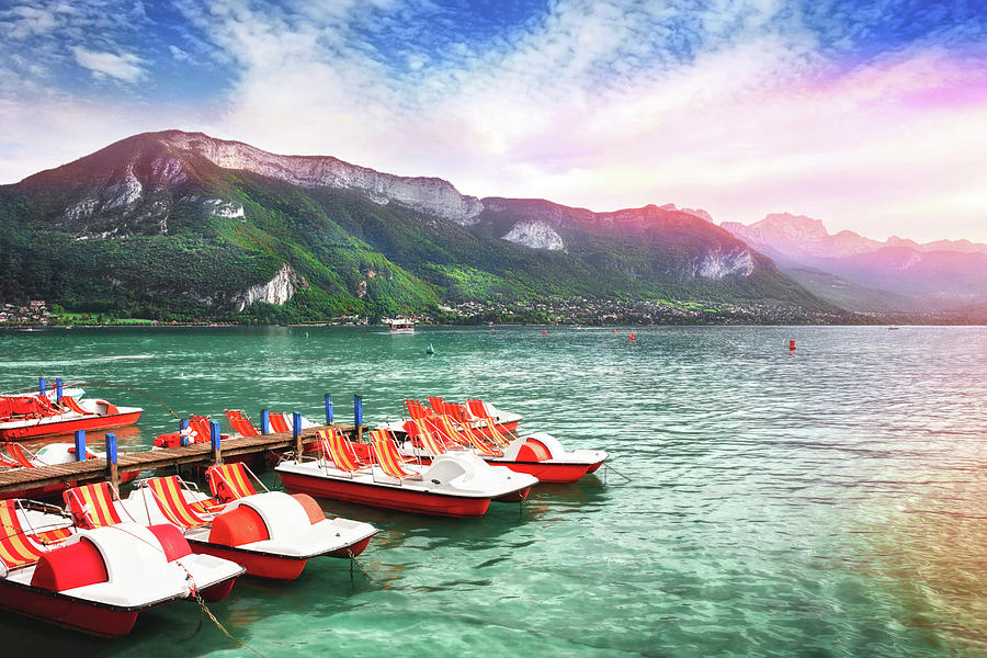 Pedalos on Lake Annecy France  Photograph by Carol Japp