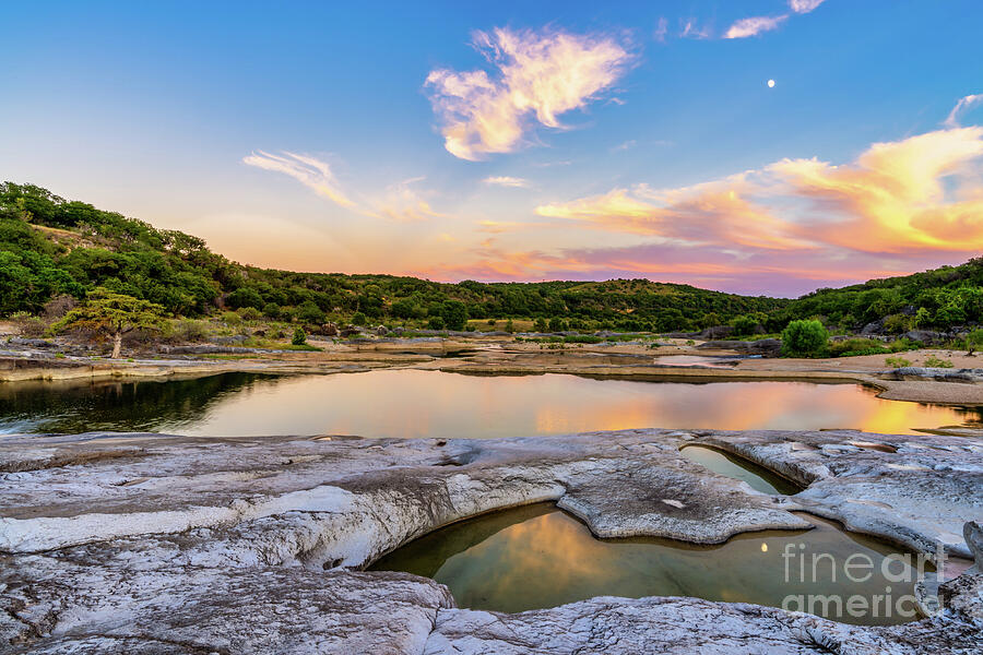 Pedernales Falls Sunset Reflections Photograph by Bee Creek Photography - Tod and Cynthia