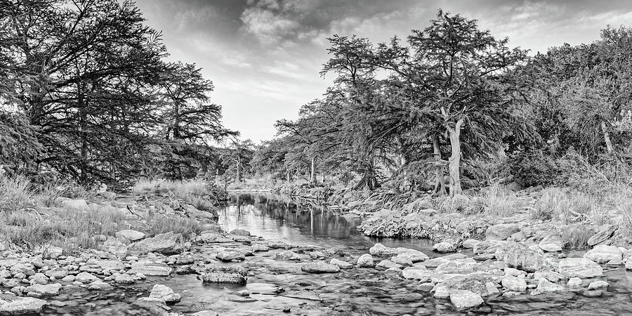 Pedernales River Black And White Panorama - Johnson City Texas Hill Country Photograph