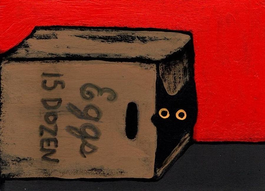 Black Cat Painting - Peek by Sherry Rusinack