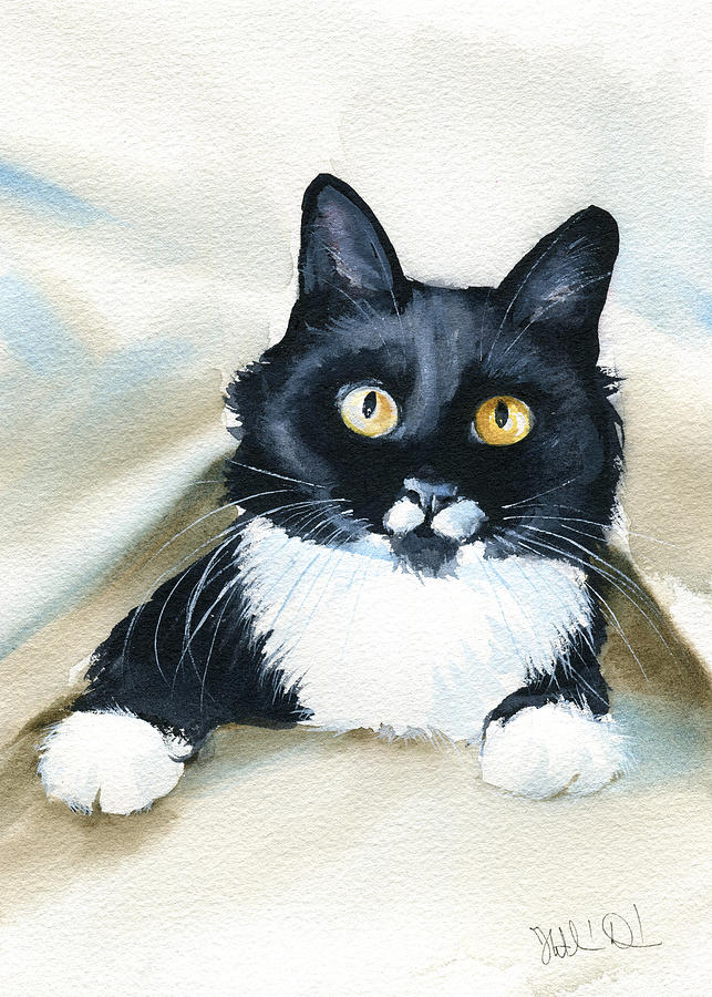 Peekaboo Tuxedo Cat Painting Painting by Dora Hathazi Mendes
