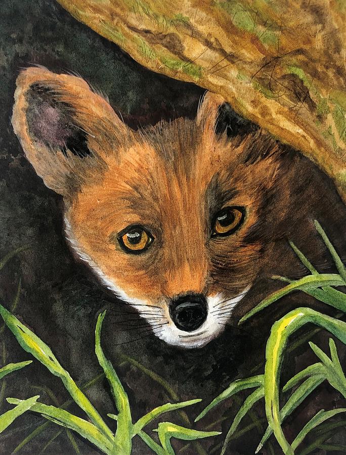 Fox Painting - Peeking Fox by Judy Thompson