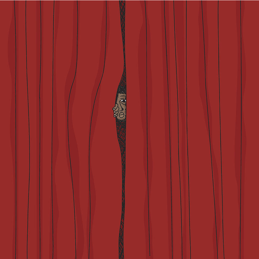 Peeking From Curtain Drawing by Ericb007