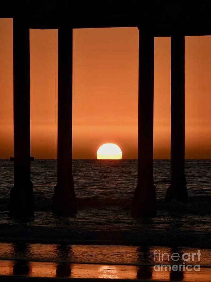 Peeking Pier Sunset - Vertical Photograph by Beth Myer Photography