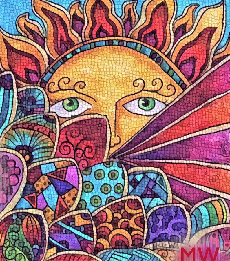 Peeking sun mosaic Mixed Media by Megan Walsh