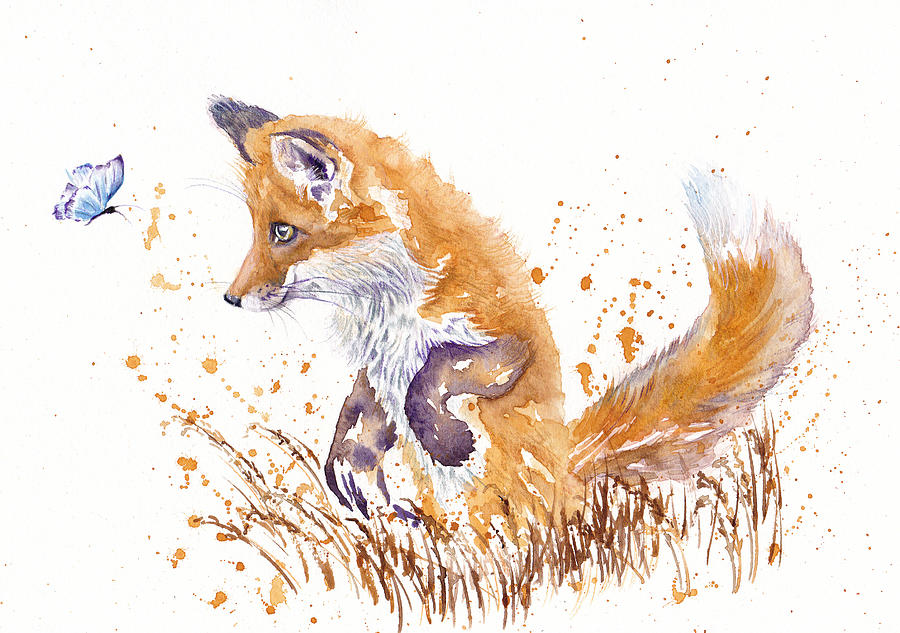 Peep O  Fox Cub Leaping Painting by Debra Hall
