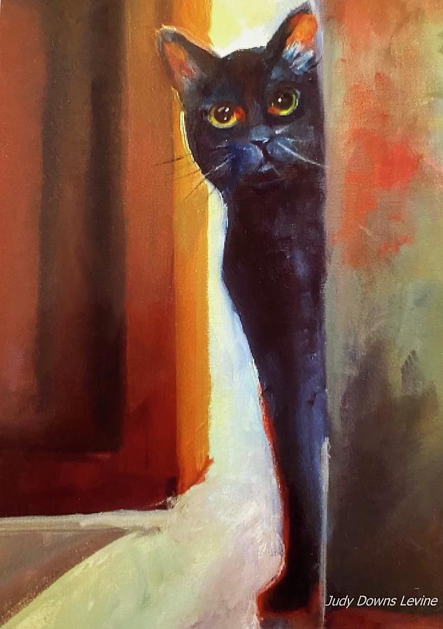 Cat Painting - Peer Cat by Judy Downs Levine