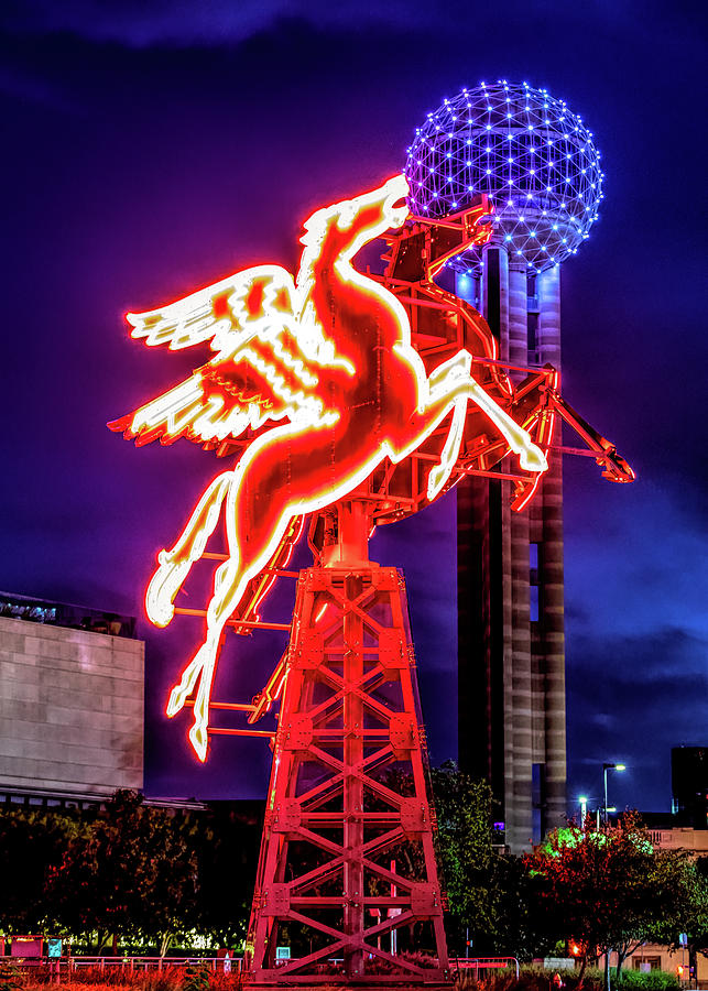 Pegasus and Reunion Tower - Dallas, TX Photograph by Stephen Stookey