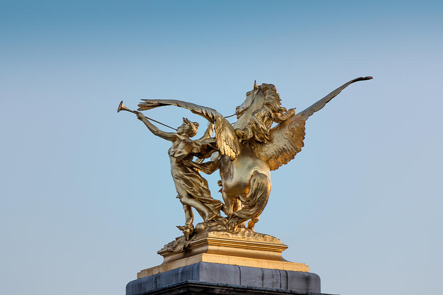 Pegasus gold statue on Pont Alexandre III over Seine River Photograph by Apostoli Rossella