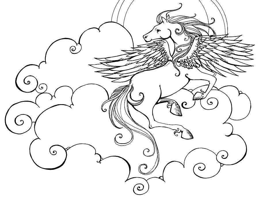 Pegasus in Flight Drawing by Katherine Nutt