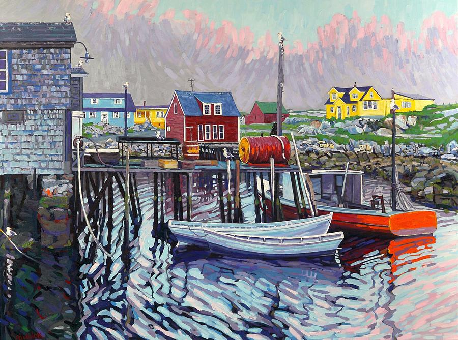Peggys Cove Fishing Village Painting by Phil Chadwick