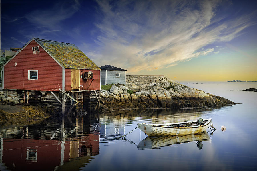 Peggys Cove Harbor Inlet Entrance with White Boat Photograph by Randall Nyhof