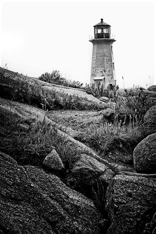 Peggys Cove Lighthouse - bw Photograph by Nikolyn McDonald