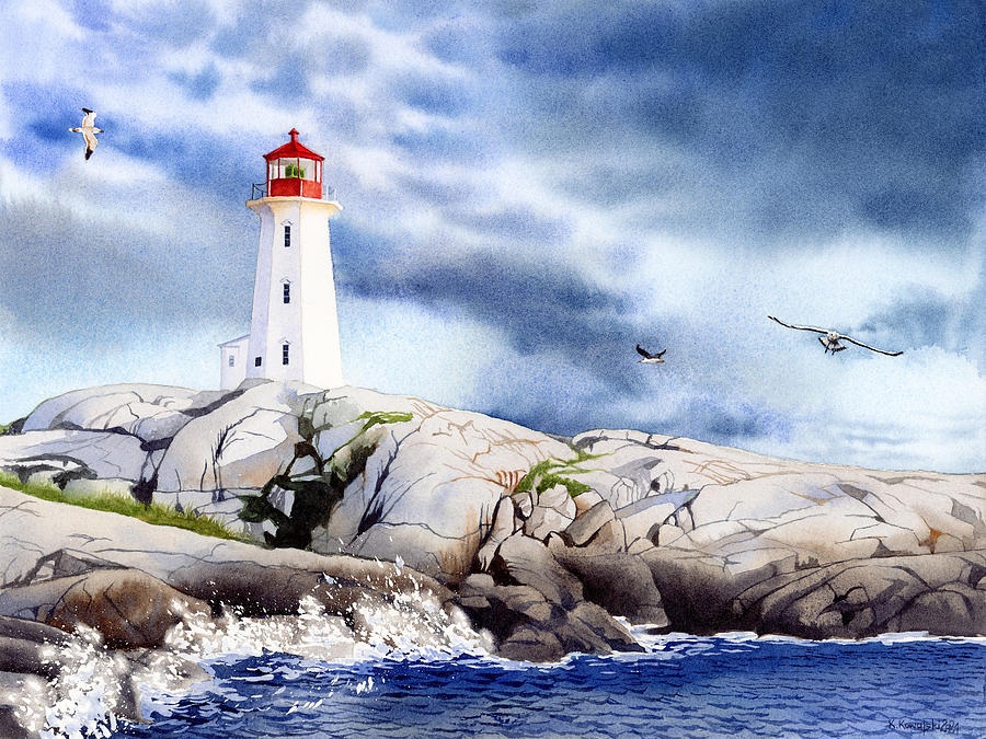 Peggys Cove Lighthouse Painting by Espero Art