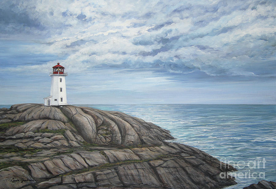 Peggys Cove Lighthouse Painting by Linda Goodman