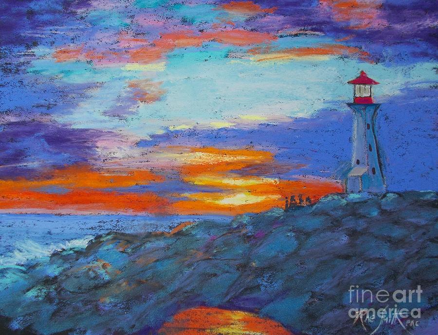 Peggys cove Lighthouse Pastel by Rae  Smith PAC
