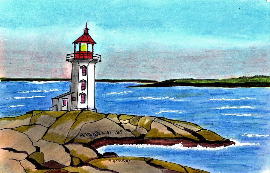 Peggys Cove Light NS Drawing by Paul Meinerth