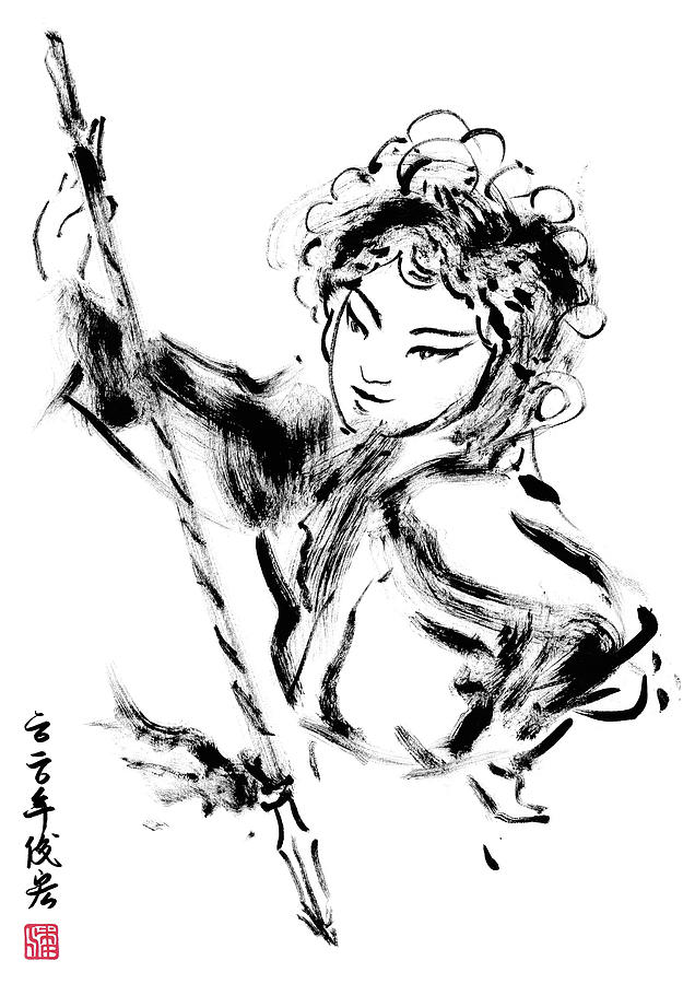 Peking Opera dancer actor-3- Arttopan Zen Freehand Chinese painting-Buddhist mood Drawing by Artto Pan