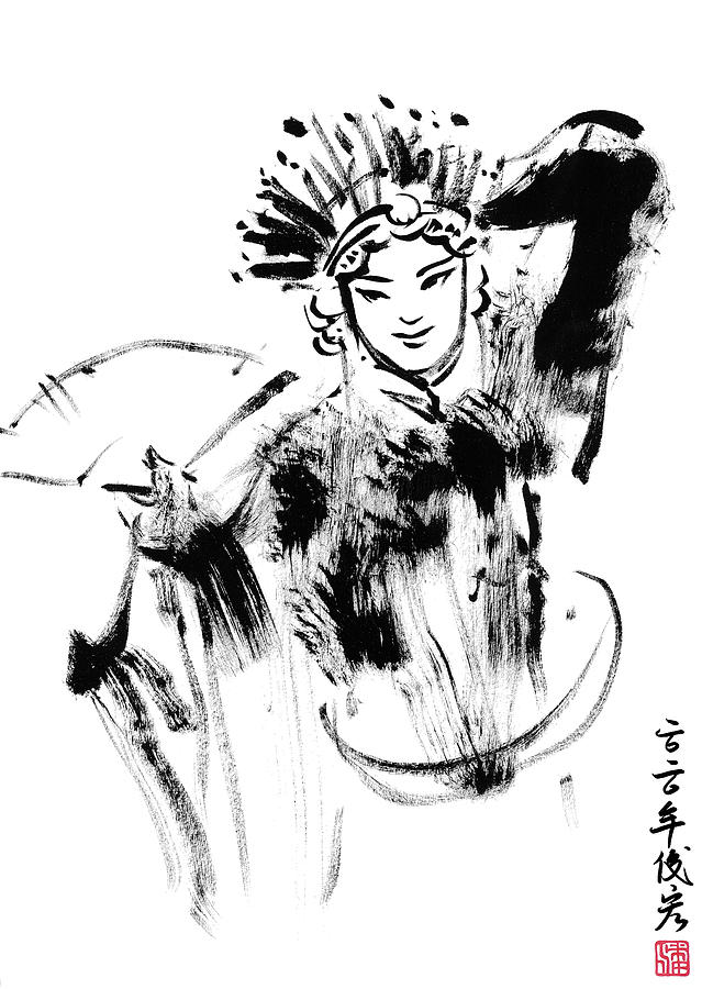 Peking Opera dancer actor-4- Arttopan Zen Freehand Chinese painting-Buddhist mood Drawing by Artto Pan