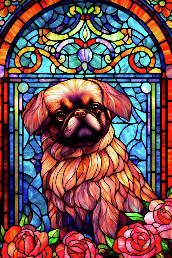 Pekingese Dog Portrait - Stained Glass Digital Art by Peggy Collins