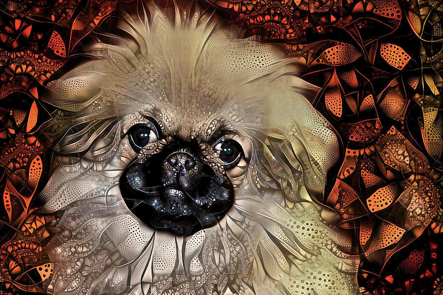 Pekingese Puppy - Abstract Background Digital Art by Peggy Collins