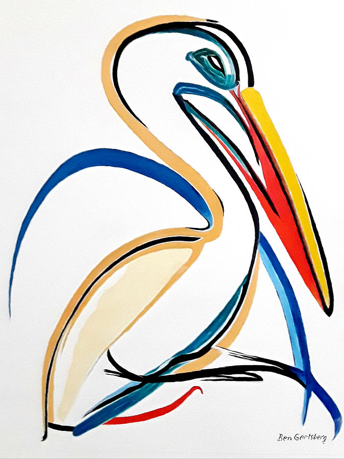 Pelican Painting - Pelican 7 abstract acrylic painting on canvas by Ben and Raisa Gertsberg