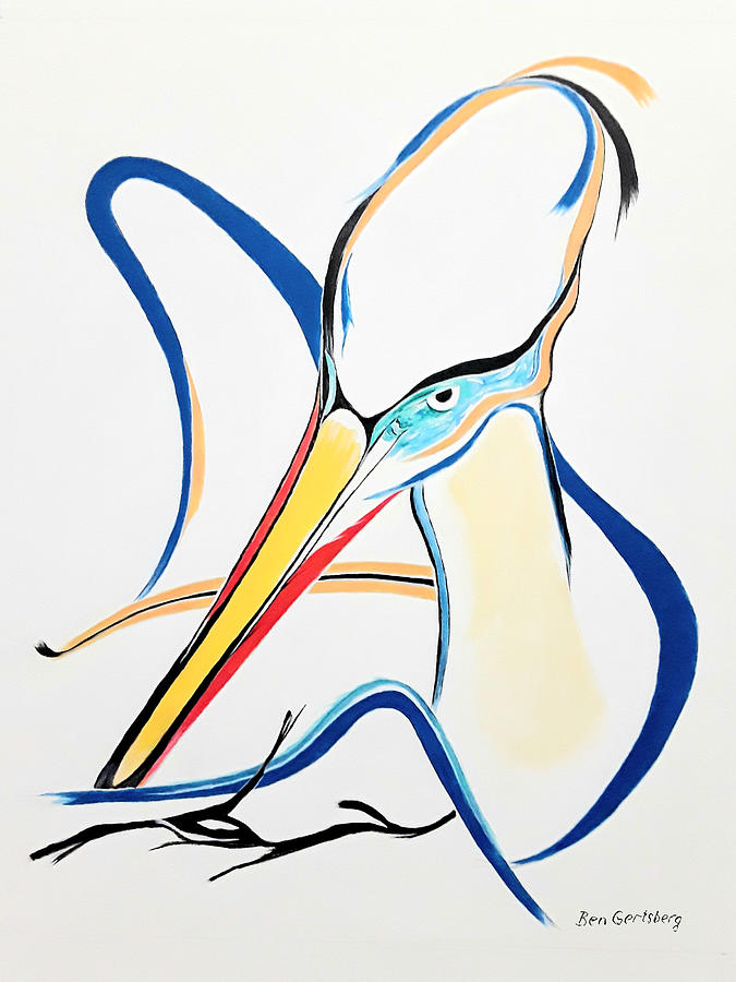 Pelican 8 abstract acrylic painting on canvas Painting by Ben and Raisa Gertsberg