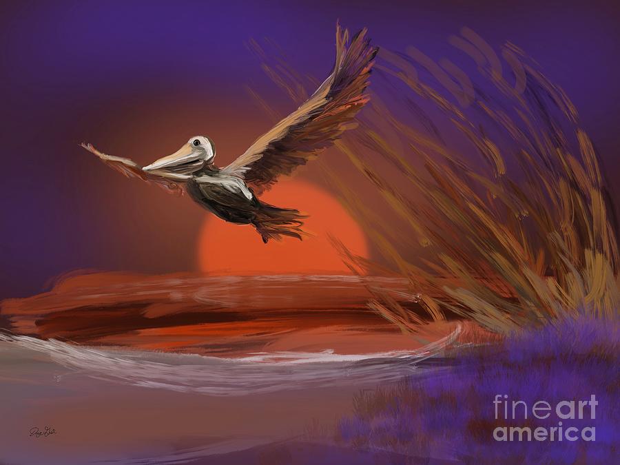 Pelican at Sunset Digital Art by Doug Gist