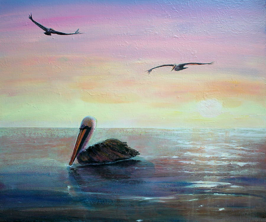 Pelican beach Painting by Ruth Kamenev