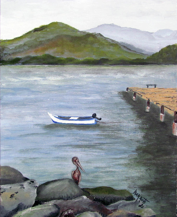 Pelican By The Lake Painting by Gloria E Barreto-Rodriguez