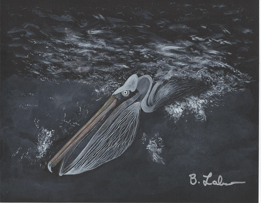 Pelican Diving Painting by Bob Labno