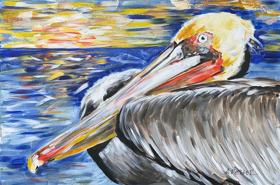 Pelican Dreaming Painting by Alan Metzger