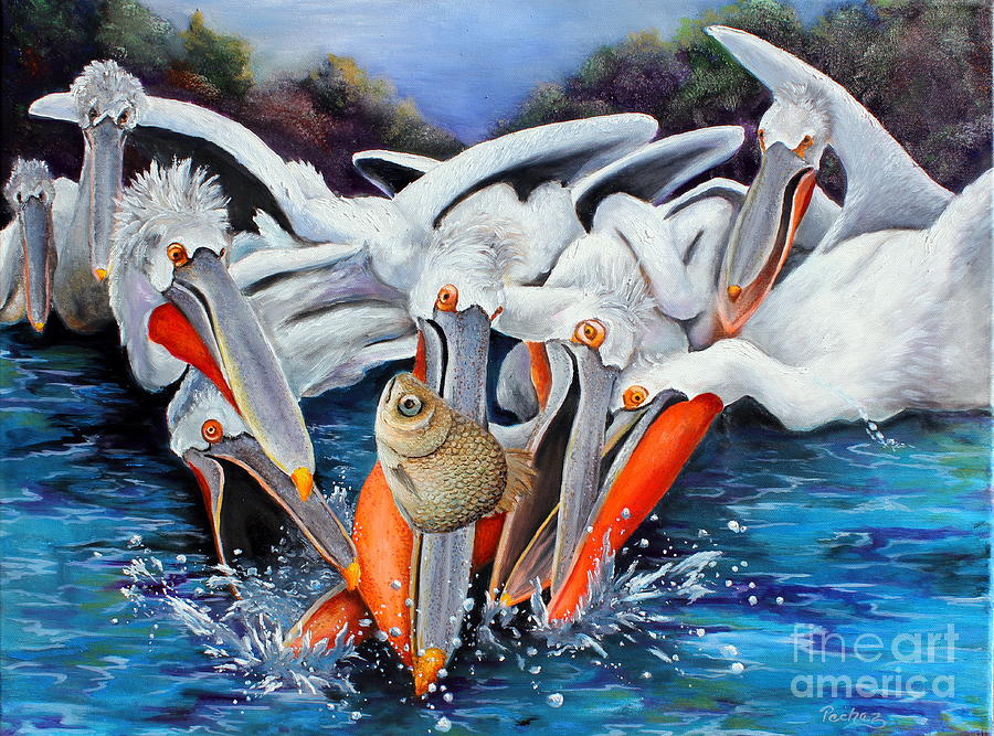 Pelican escape Painting by Pechez Sepehri