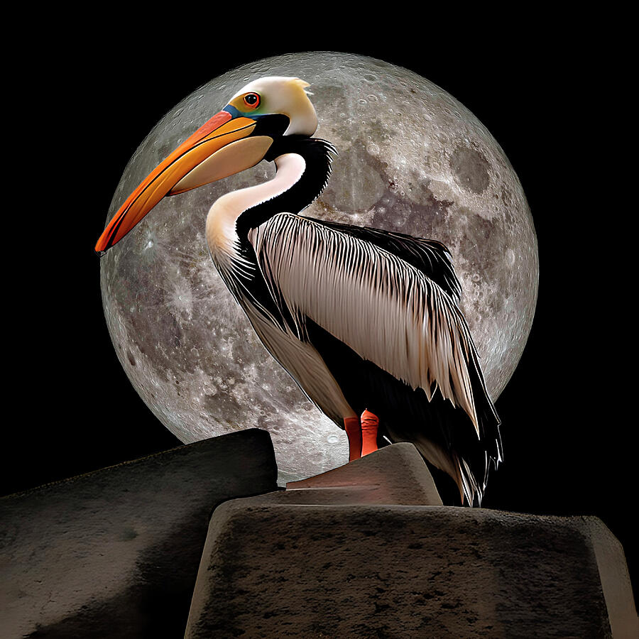 Pelican Full Moon Silhouette Ai Art by AI Digital Pelican Full Moon Silhouette Ai Art by AI Digital