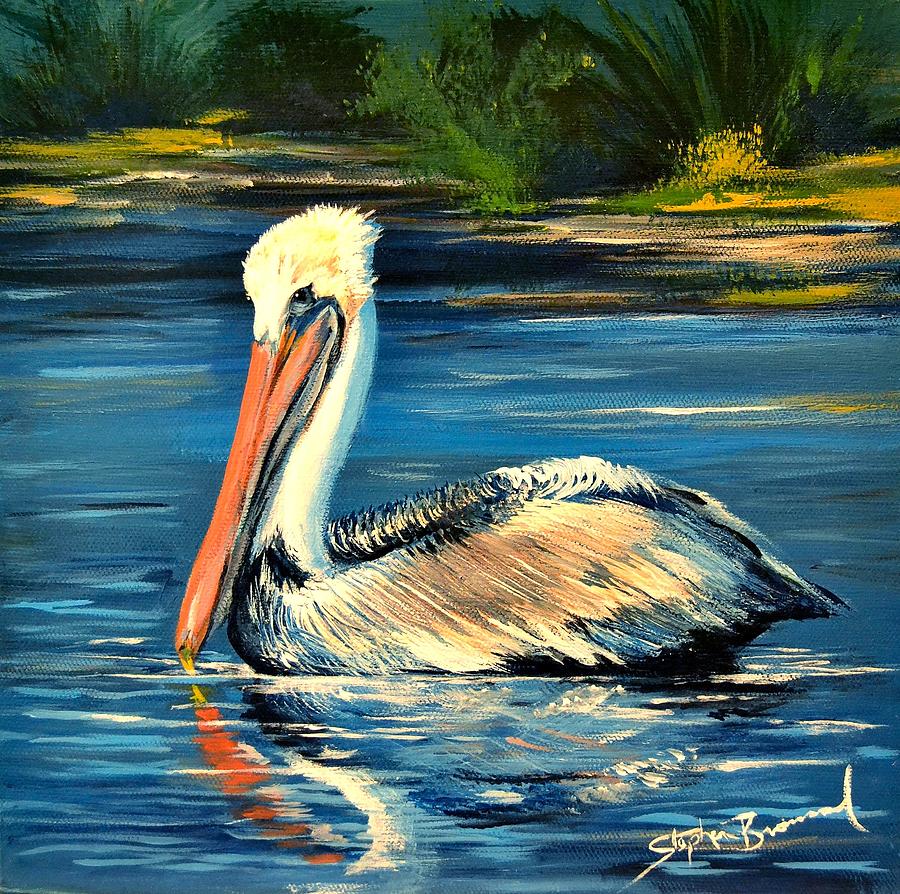 Pelican In Swamp Painting by Steve M Broussard - Fine Art America