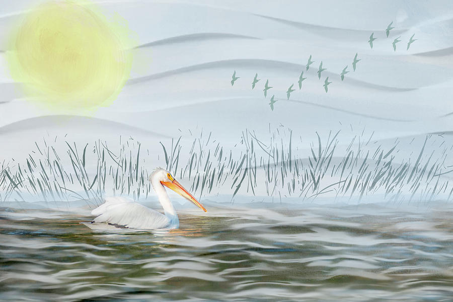 Pelican on the River Watercolor Mixed Media by Patti Deters
