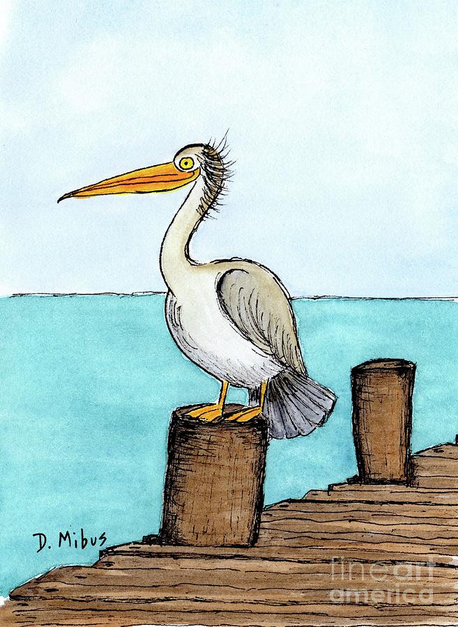 Pelican Perched on Pier Painting by Donna Mibus