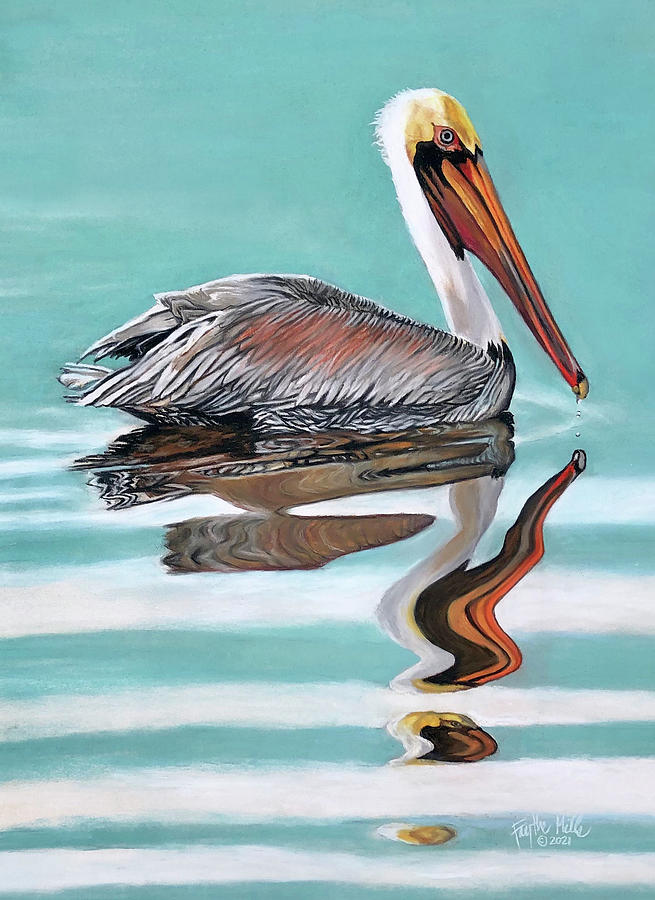Pelican Reflection 2021 Pastel by Faythe Mills