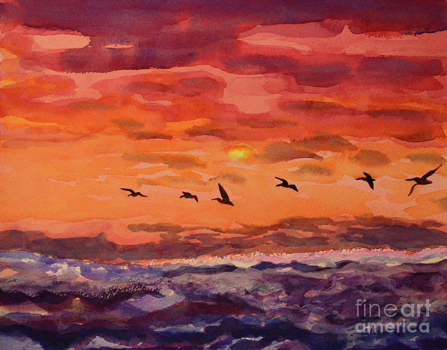 Pelicans at Sunrise Painting by Julianne Felton