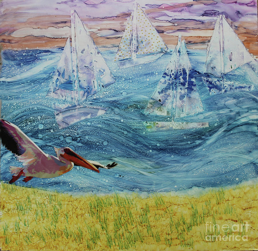 Pelicans Regatta Painting by Alene Sirott-Cope