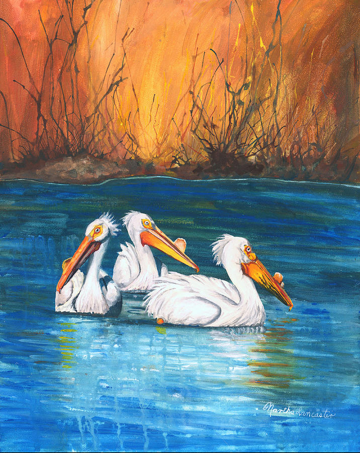Colorado Pelicans with an Attitude Painting by Martha Lancaster